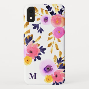 Chic Floral Painted Waterverf Monogram iPhone XR Hoesje
