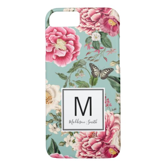 Chic Floral Patroon toevoegen Jouw naam Case-Mate iPhone Case (Achterkant)