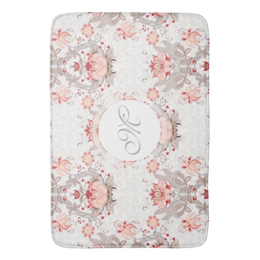Chic  Floral Pattern damask Monogram Bath M Badmat (Voorkant Verticaal)