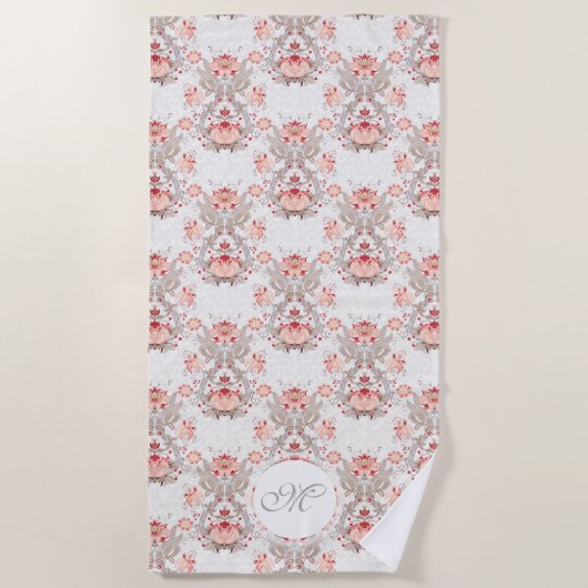 Chic  Floral Pattern damask Monogram BeachT Strandlaken (Voorkant)