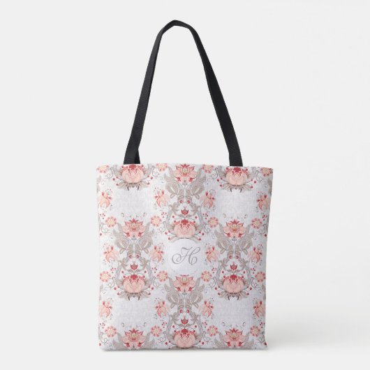 Chic Floral Pattern damask Monogram T Bag Draagtas (Achterkant)