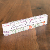 Chic Floral Pattern Design Monogram Naambordje (Zijkant)