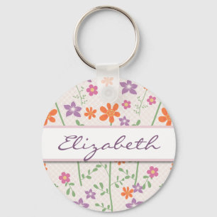Chic Floral Pattern Design Monogram Sleutelhanger