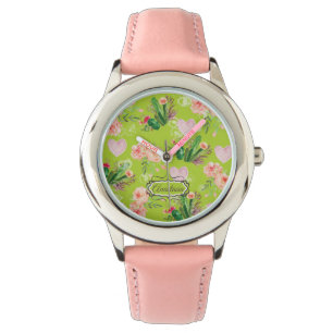 Chic Floral Personalized Cactus Horloge