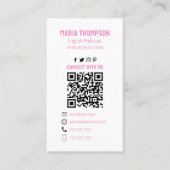 Chic Floral Pink Peony Professional QR-code Visitekaartje (Voorkant)