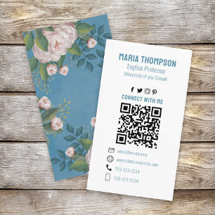 Chic Floral Pink Roos Professional QR Code Visitekaartje