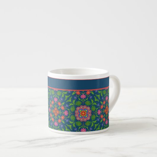 Chic Floral Rangoli Deep Blue Espresso Match Espresso Kop (Voorkant rechts)