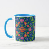 Chic floral Rangoli Deep Blue Ringer café Mug (Gauche)