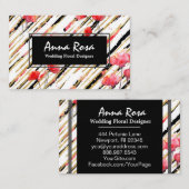 *~* Chic Floral Red Poppy Glitter Foil Black White Visitekaartje (Voorkant / Achterkant)