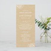Chic Floral Roos Kraft Simple Minimal Wedding Programma (Staand voorkant)