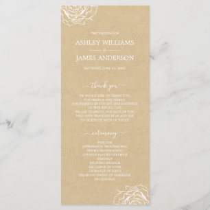 Chic Floral Roos Kraft Simple Minimal Wedding Programma