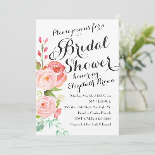 Chic Floral Rozen | Uitnodiging voor bruidsdouche (Staand voorkant)