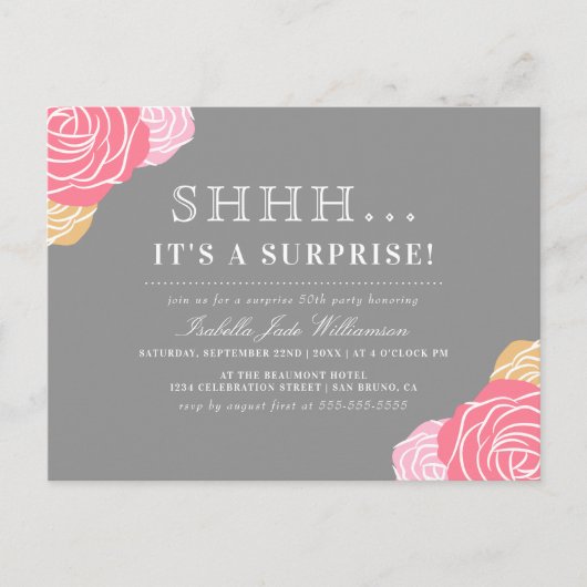 Chic Floral Shh..Het is een verrassingsverjaardags Uitnodiging Briefkaart (Voorkant)
