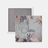 Chic Floral Silver Damask gepersonaliseerd Magneet (Voorkant / Achterkant)