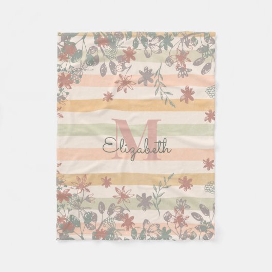  Chic Floral Stripes met monogram Naam toevoegen Fleece Deken (Voorkant)
