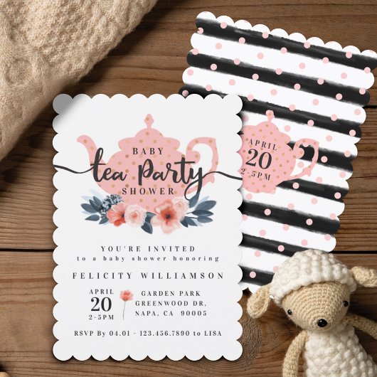 Chic Floral Tea Party Girl Baby shower Kaart