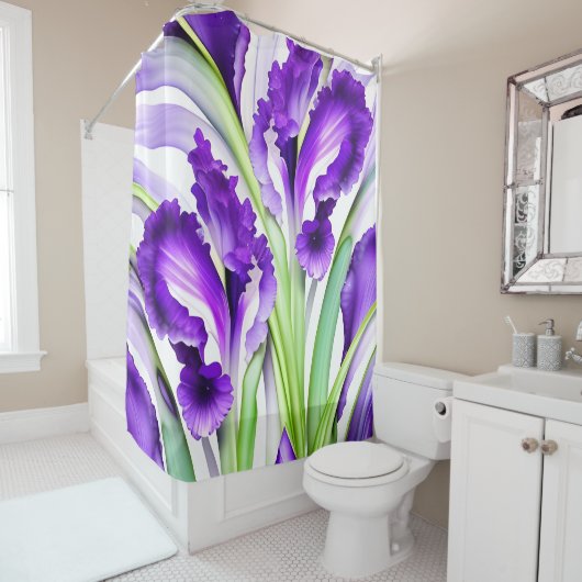 Chic Floral Violet Iris Douche Fleur Rideau (En situation)