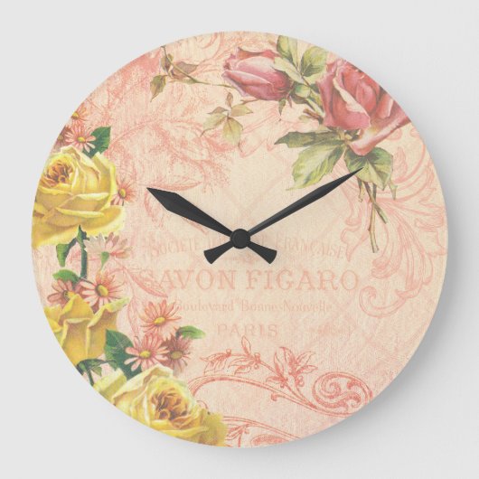 Chic  Floral Wall Clock Grote Klok (Voorkant)