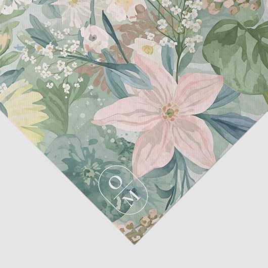 Chic Floral Watercolor & Monogram Wedding  Tissuepapier (Detail)
