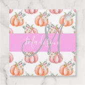Chic Floral White Pink Peach Pumpkin Monogram Naam Bedankjes Labels (Achterkant)