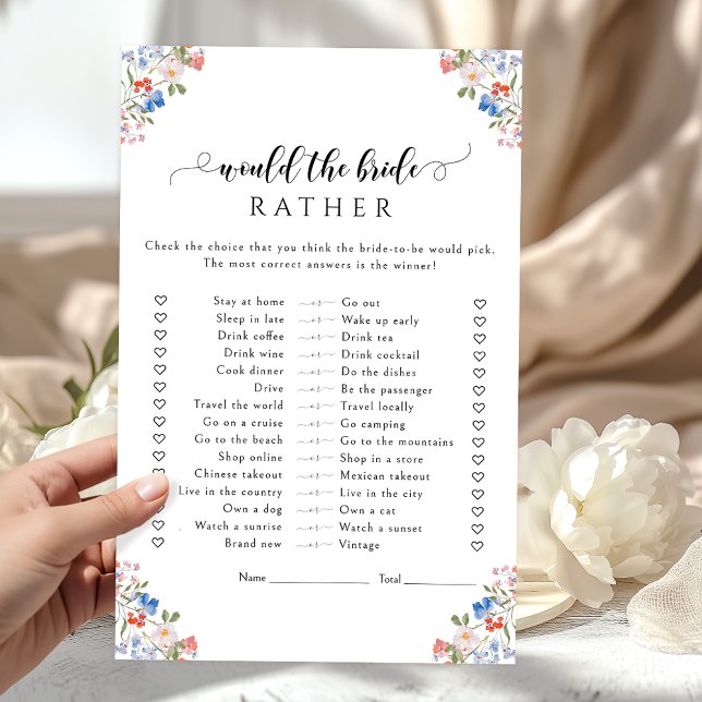 Chic Floral Would She Rather Bridal Shower Game (Creator heeft geüpload)