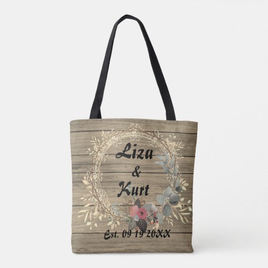 Chic Floral Wreath Rustic Tas (Achterkant)