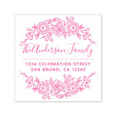 Chic Floral Wreath | Terugkeeradres Fuchsia Script Zelfinktende Stempel (Design)