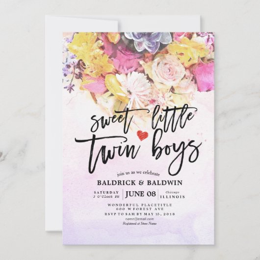 Chic Flowers Baby shower Sweet Little Twin Boys Kaart (Voorkant)