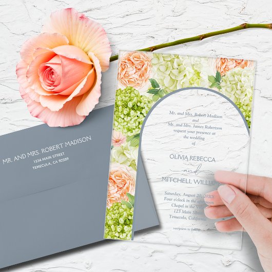 Chic Flowers Blue Arch Wedding Acryl Uitnodigingen