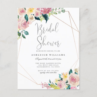 Chic Flowers Greenery Gold Geometrisch Vrijgezelle Uitnodiging Briefkaart