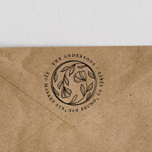 Chic Flowers Round Family Name & Return Address Rubberstempel