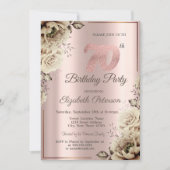 Chic Flowersf Roos Gold 70th Birthday Kaart (Voorkant)