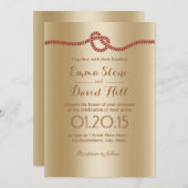 Chic Foil Gold Red Rope Knot Wedding Invitations (Devant / Derrière)