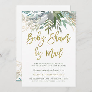 Chic Foliage   Baby shower per e-mail Gold Script Kaart