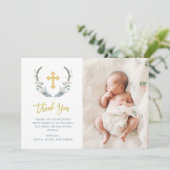 Chic Foliage | Baptisemfoto Bedankkaart (Staand voorkant)