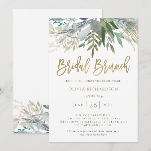 Chic Foliage | Bridal Brunch Kaart (Voorkant / Achterkant)
