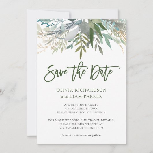 Chic Foliage | Fotobruiloft Save The Date (Voorkant)