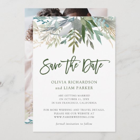 Chic Foliage | Fotobruiloft Save The Date (Voorkant / Achterkant)