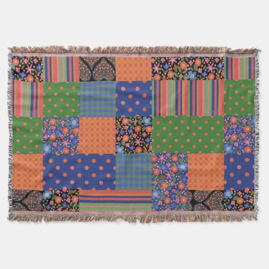 Chic Folk Art Style Faux Patchwork Throw Blanket Deken (Voorkant)