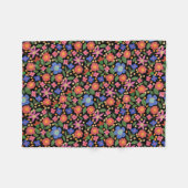 Chic Folk Art Style Floral Fleece Blanket op zwart (Voorkant (Horizontaal))