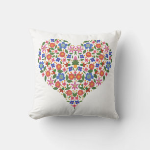 Chic Folk Art Style Floral Heart op wit Kussen