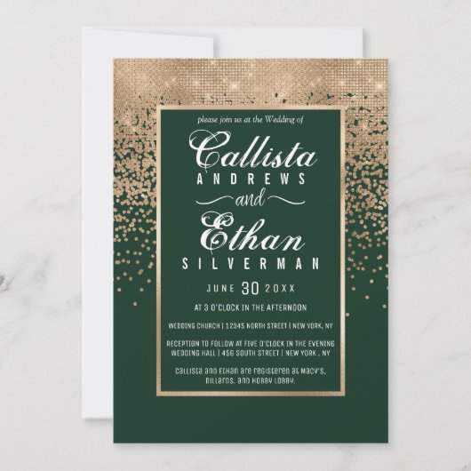 Chic Forest Green Gold Glitter Confetti bruiloft Kaart (Voorkant)