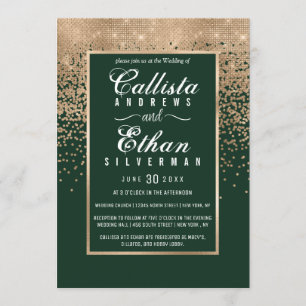 Chic Forest Green Gold Glitter Confetti bruiloft Kaart