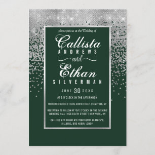 Chic Forest Green Silver Glitter Confetti bruiloft Kaart