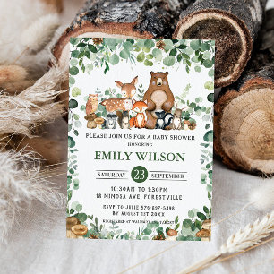 Chic Forest Greenery Woodland Animals Baby shower Kaart