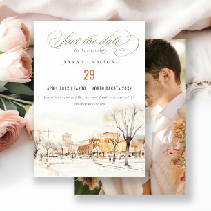 Chic Forgo North Dakota City Scape Fotobruiloft Save The Date