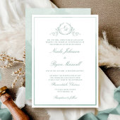 Chic Formal Monogram Bleke Groene Waterverf Weddin Kaart