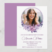 Chic Foto 46e verjaardagsuitnodiging Floral Paarse Kaart (Voorkant / Achterkant)