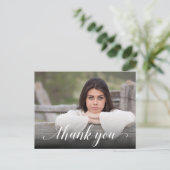 Chic foto afstuderen witte script bedankt briefkaart (Staand voorkant)