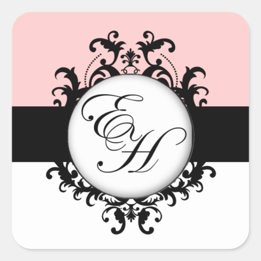 Chic Français Black Monogrammes Damask Étiquette C (Devant)
